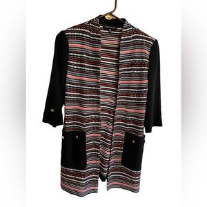 MING WANG Long Open Stripe Cardigan With Gold Hardware Accents And Pockets XS